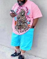 Big & Tall Men's Foundation Dark Skull Letter Contrast Printed Crewneck Short Sleeve T-Shirt Shorts Set