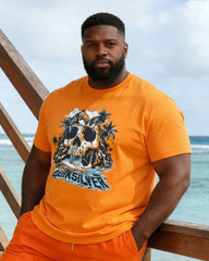 Large Size Men's Holiday Hawaiian Chest Skull Print Short Sleeve T-Shirt Shorts Set