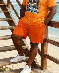 Large Size Men's Holiday Hawaiian Chest Skull Print Short Sleeve T-Shirt Shorts Set