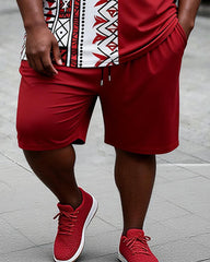 Big & Tall Men's Spliced Skull Ethnic Style Printed Crewneck Short Sleeve T-Shirt Shorts Set