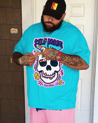 Big & Tall Men's Lake Blue Skull Dollar Printed Crewneck Short Sleeve T-Shirt Shorts Set