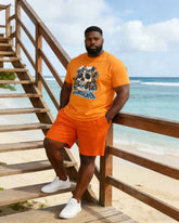 Large Size Men's Holiday Hawaiian Chest Skull Print Short Sleeve T-Shirt Shorts Set