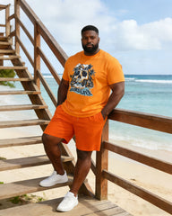 Large Size Men's Holiday Hawaiian Chest Skull Print Short Sleeve T-Shirt Shorts Set