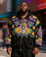 Big & Tall Men's Skull Floral-Print Zip Hoodie
