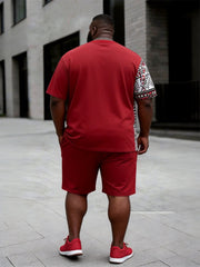 Big & Tall Men's Spliced Skull Ethnic Style Printed Crewneck Short Sleeve T-Shirt Shorts Set
