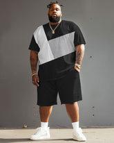 Street Casual Black And White Gray Color Block Print Big Men's Suit