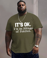 Men's Plus Size IT'S OK Alphabet Crewneck Short Sleeve T-Shirt