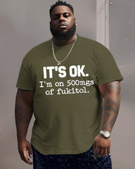 Men's Plus Size IT'S OK Alphabet Crewneck Short Sleeve T-Shirt
