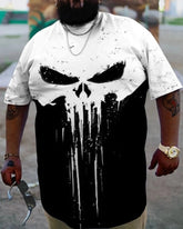 Men's Skull Color Block Plus Size Short Sleeve T-Shirt