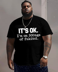 Men's Plus Size IT'S OK Alphabet Crewneck Short Sleeve T-Shirt