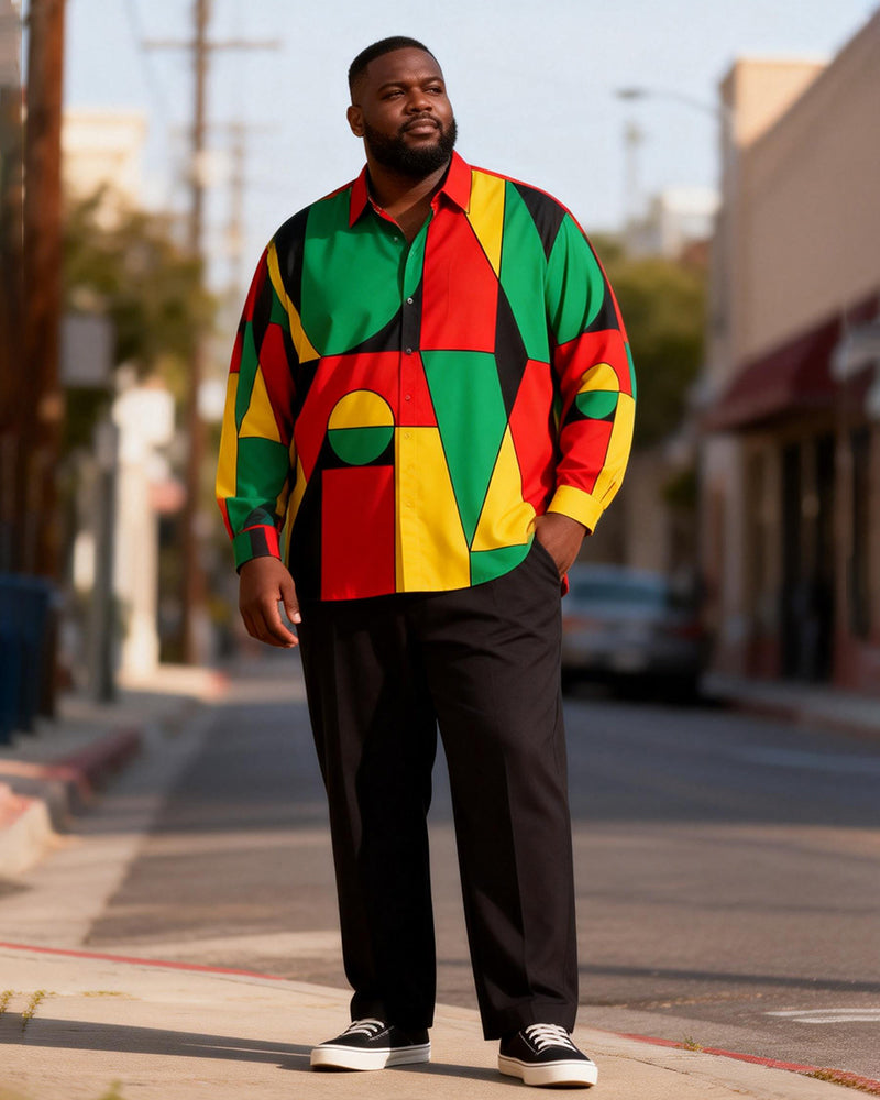 Big & Tall Men's Abstract Geometric Art Contrast Print Long Sleeve Shirt Pants Set