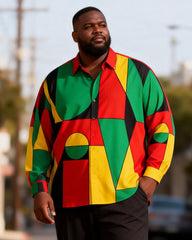 Big & Tall Men's Abstract Geometric Art Contrast Print Long Sleeve Shirt Pants Set