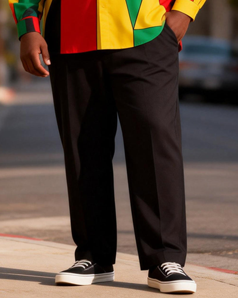 Big & Tall Men's Abstract Geometric Art Contrast Print Long Sleeve Shirt Pants Set